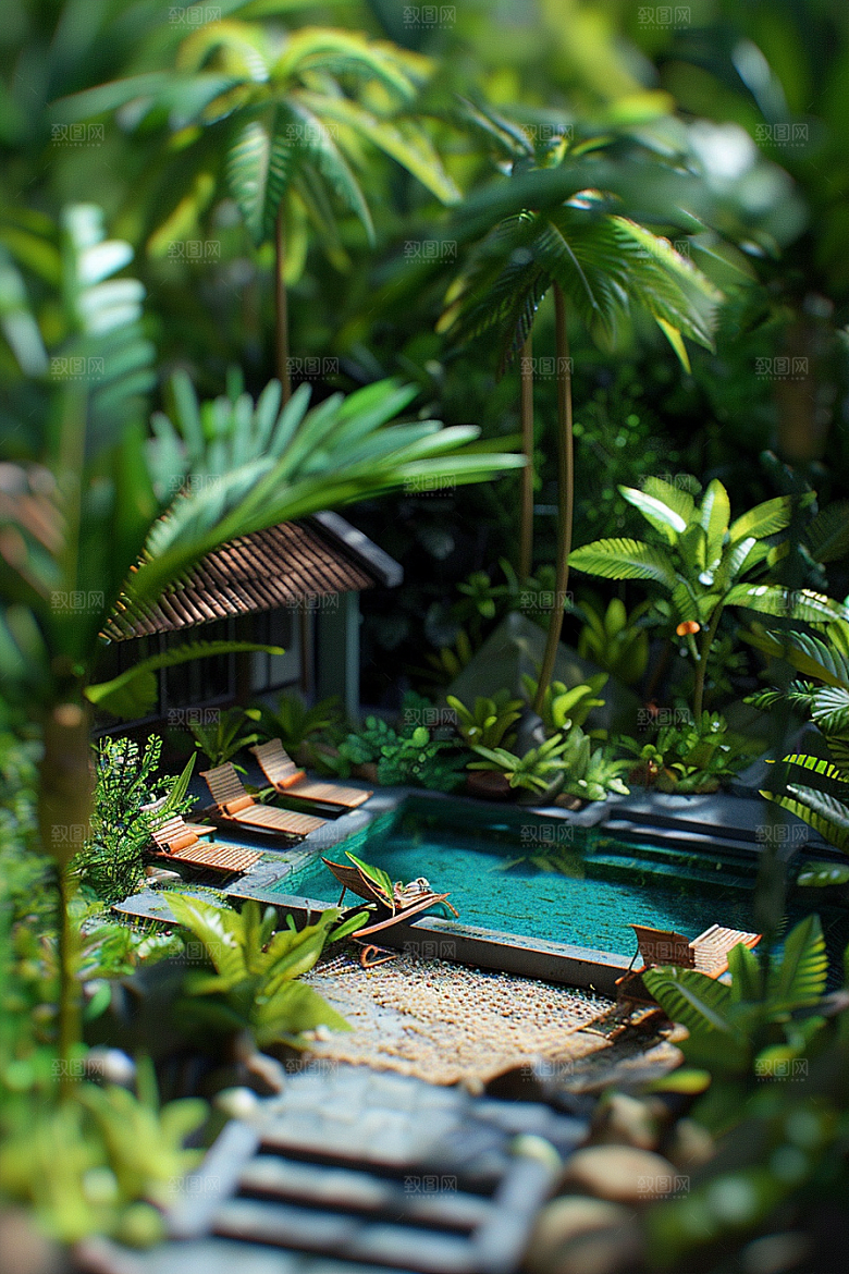 C4D泳池轰趴夏天模型