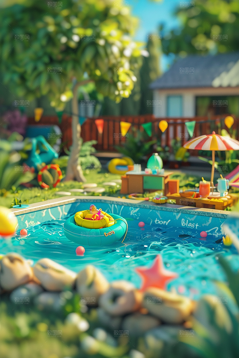 C4D泳池高清夏日模型