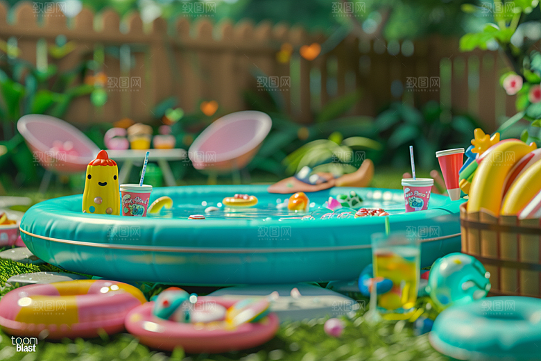 C4D泳池度假村夏日模型