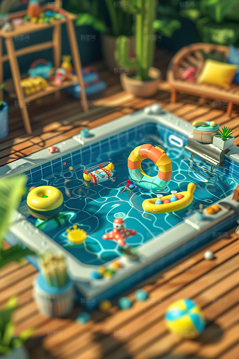 C4D泳池高清夏日模型