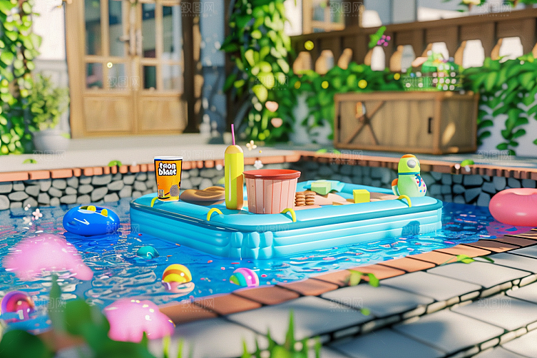 C4D泳池游泳高清模型