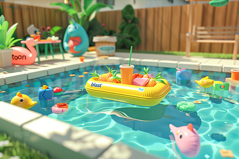C4D泳池氛围游泳模型