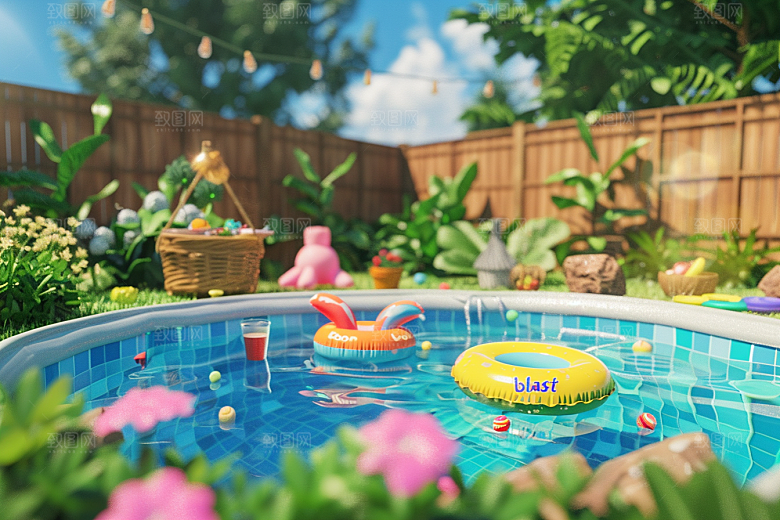 C4D泳池立体水上乐园模型