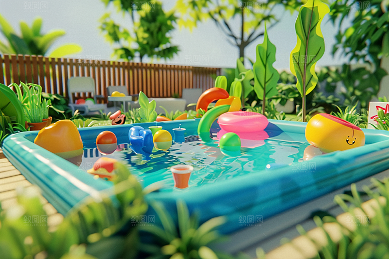 C4D泳池度假村夏日模型