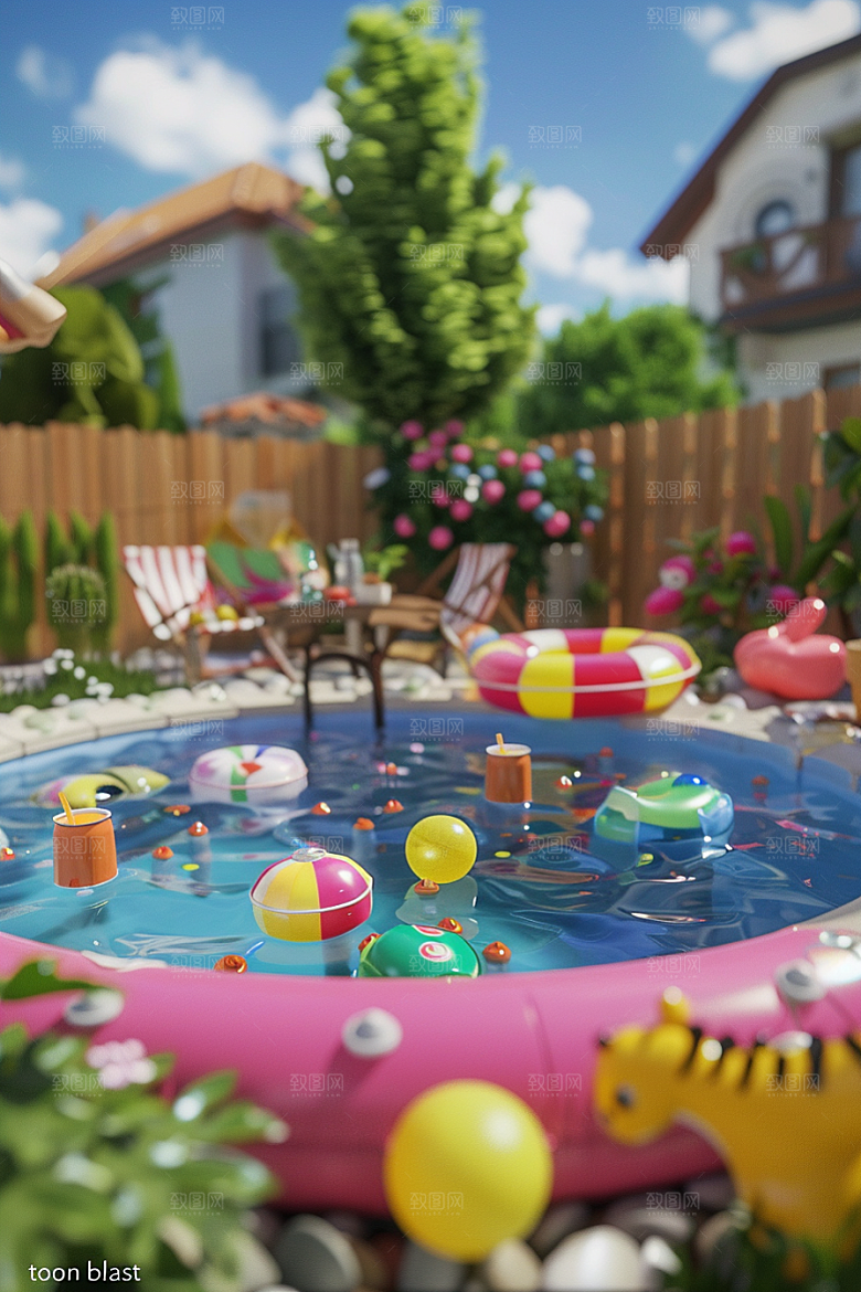 C4D泳池氛围别墅模型