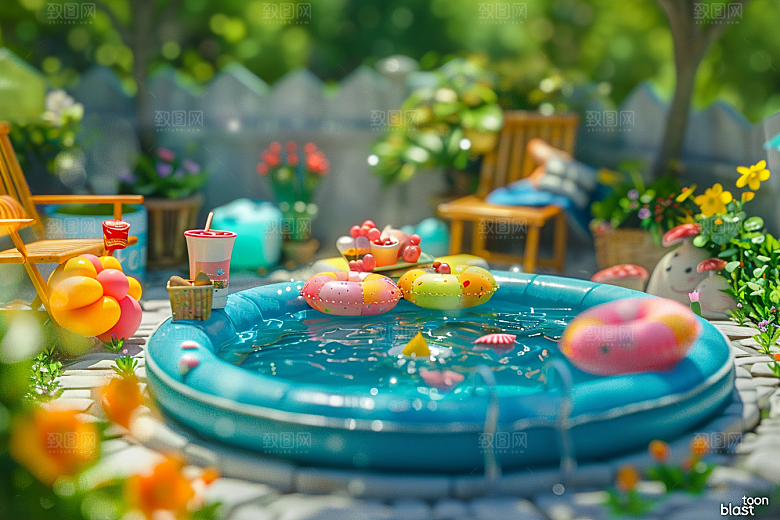 C4D泳池3D夏日模型