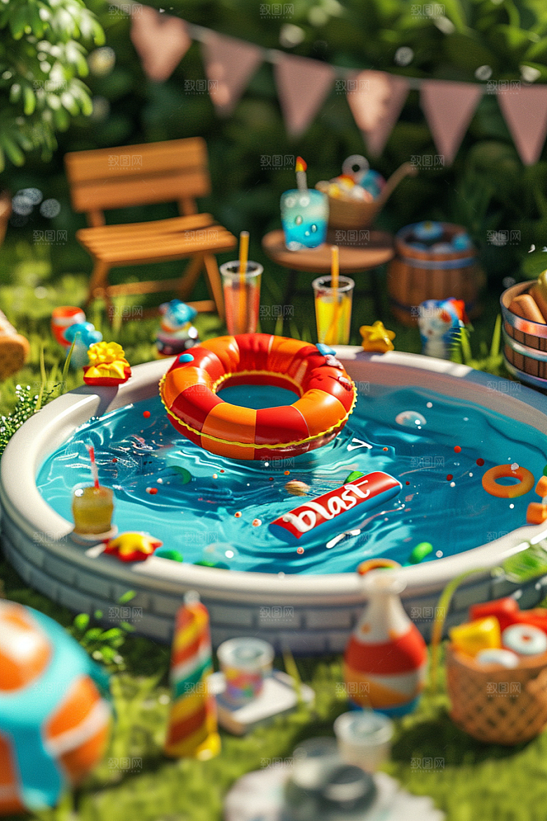 C4D泳池游泳度假模型