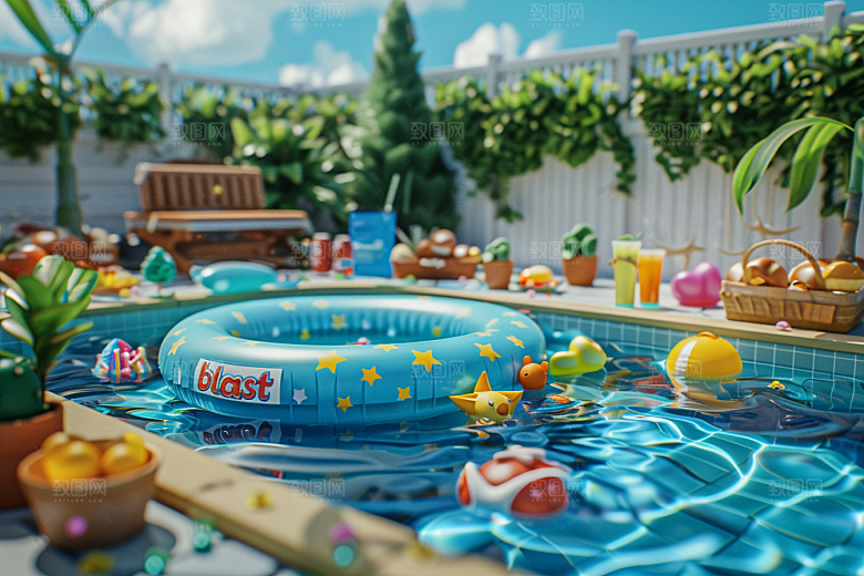 C4D泳池轰趴立体模型