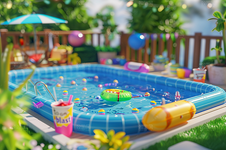 C4D泳池夏天水上乐园模型