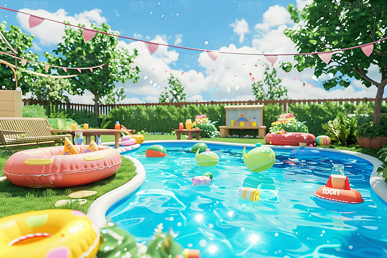 C4D泳池立体氛围模型