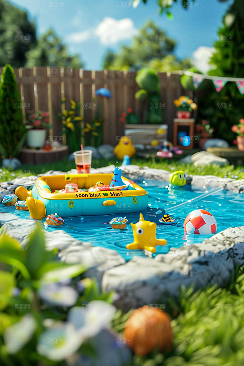 C4D泳池立体氛围模型