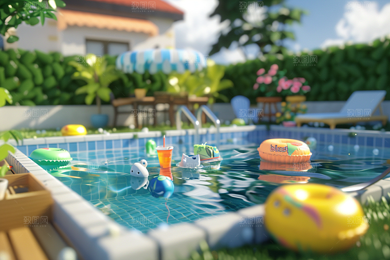 C4D泳池3D轰趴模型