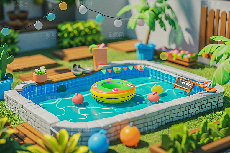 C4D泳池立体夏天模型