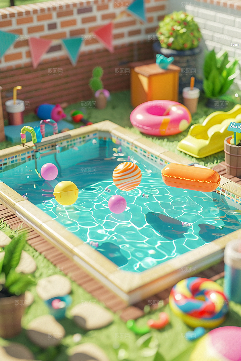 C4D泳池夏日度假模型