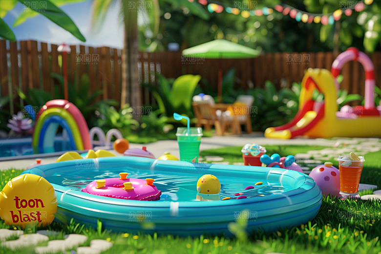 C4D泳池海岛旅游夏天模型