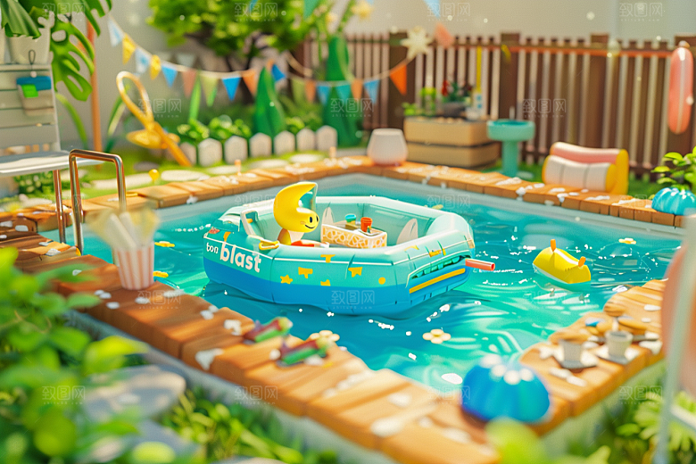 C4D泳池游泳度假模型