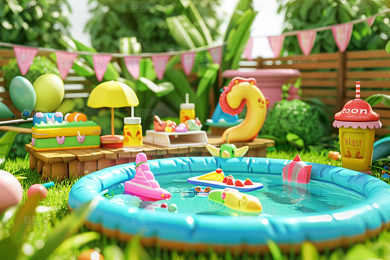 C4D泳池氛围夏天模型