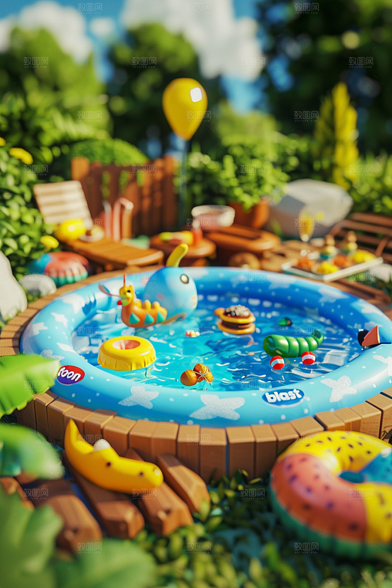 C4D泳池氛围高清模型