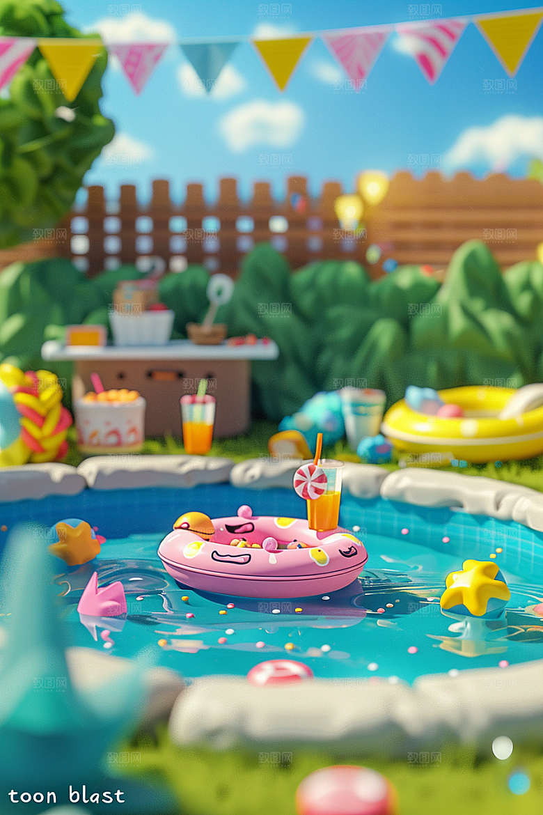 C4D泳池夏日立体模型