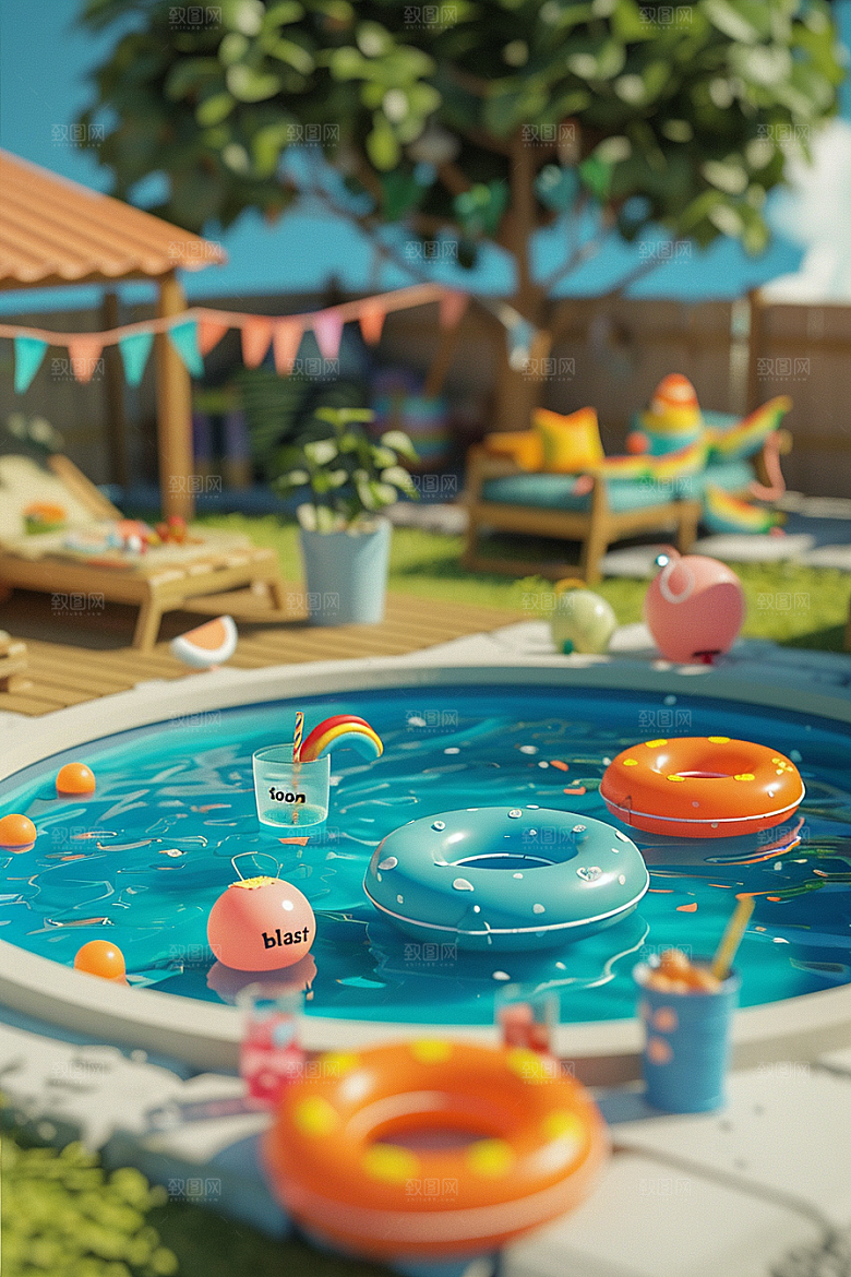 C4D泳池氛围高清模型