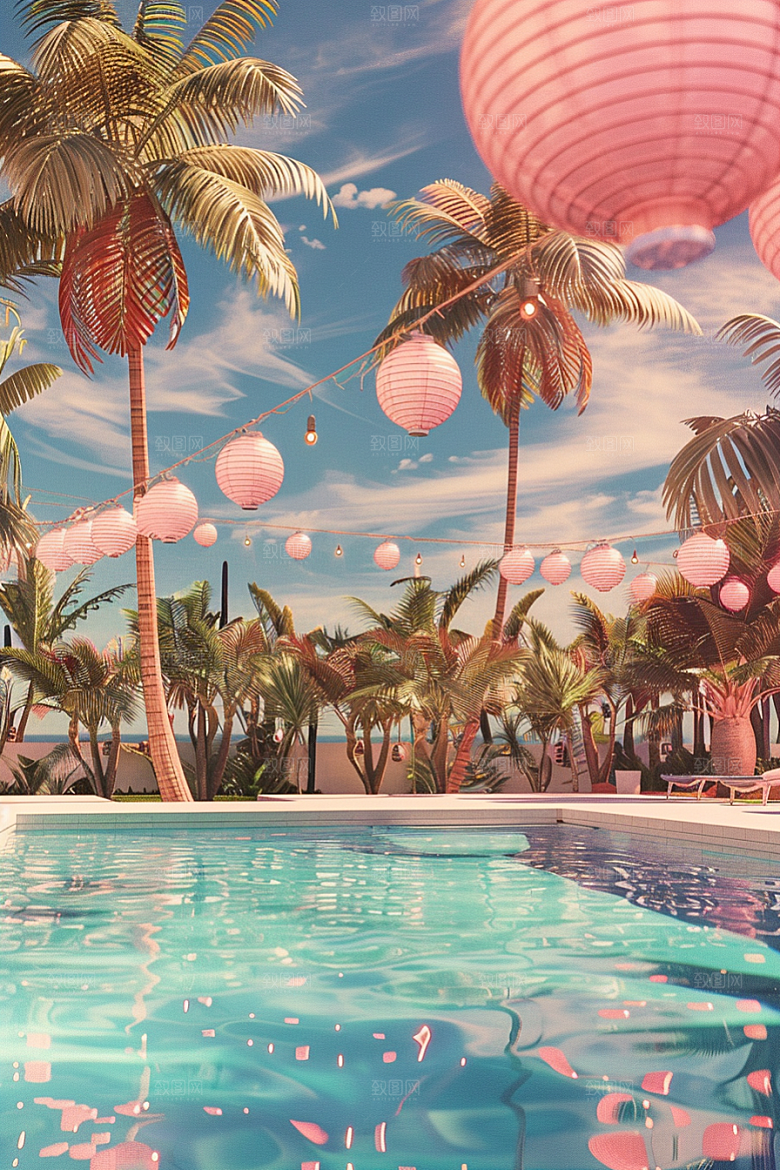 C4D泳池夏日水上乐园模型