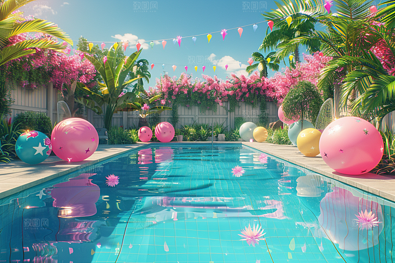 C4D泳池夏天氛围模型