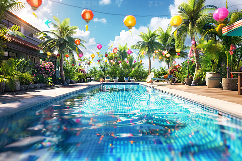 C4D泳池度假3D模型