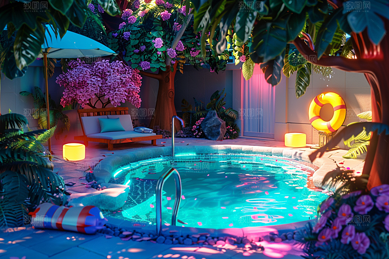 C4D泳池夏天立体模型