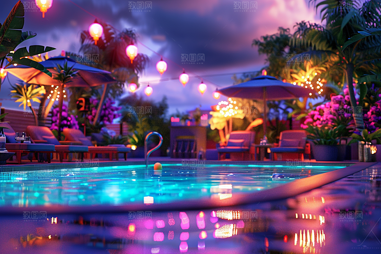 C4D泳池氛围夏日模型