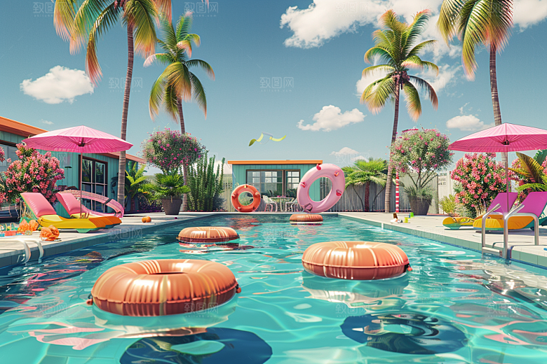 C4D泳池夏天立体模型