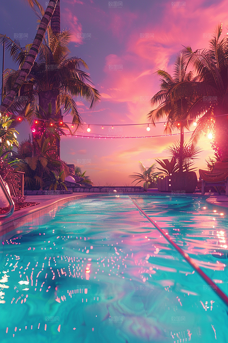 C4D泳池别墅夏天模型
