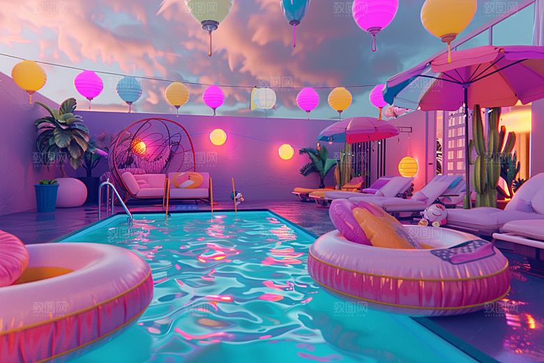 C4D泳池夏天夏日模型