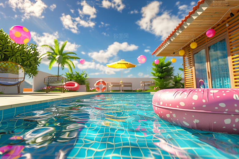 C4D泳池轰趴3D模型