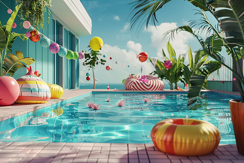 C4D泳池别墅3D模型