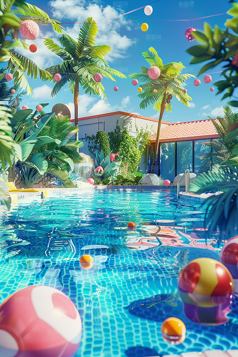 C4D泳池氛围立体模型