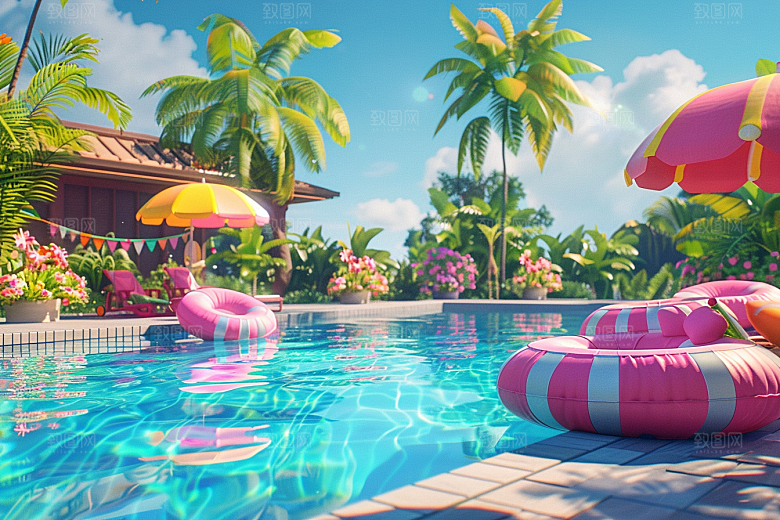 C4D泳池夏日高清模型