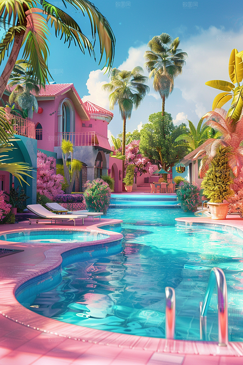 C4D泳池氛围夏天模型