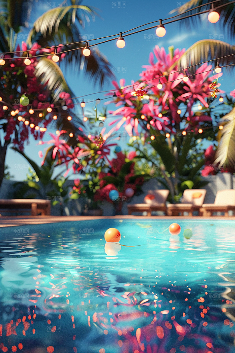 C4D泳池水上乐园夏天模型
