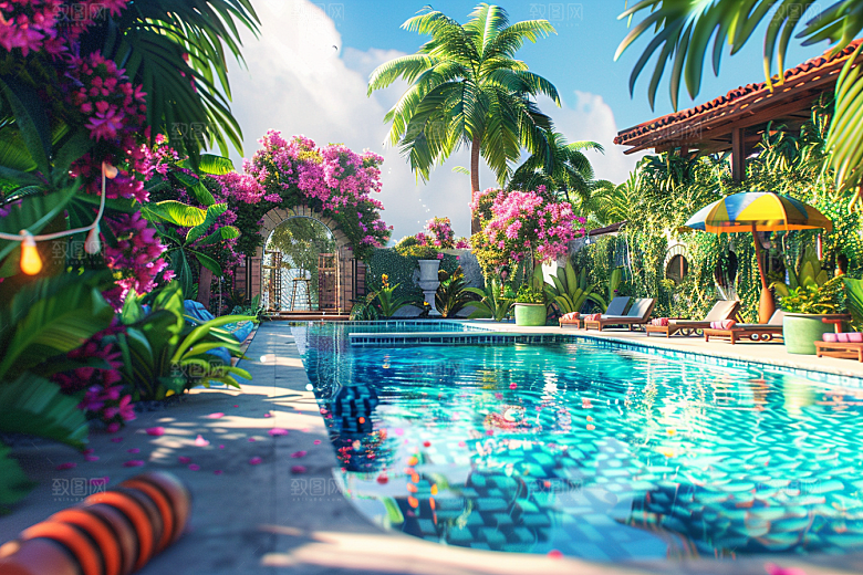 C4D泳池夏天游泳模型