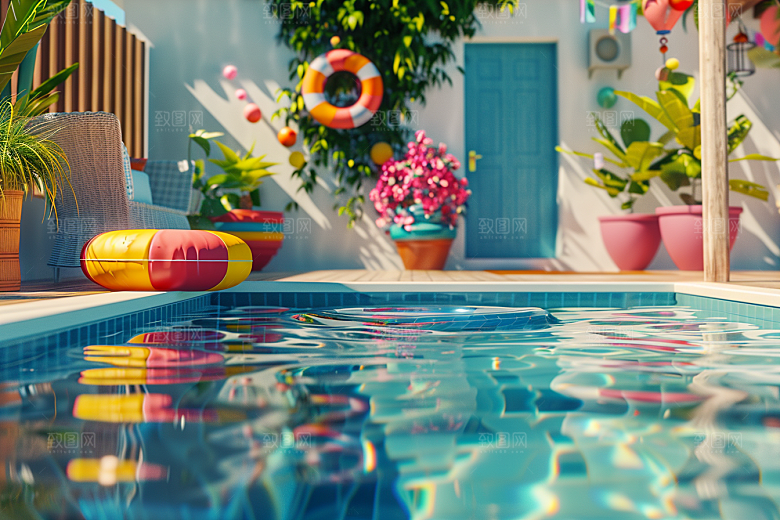 C4D泳池夏天水上乐园模型