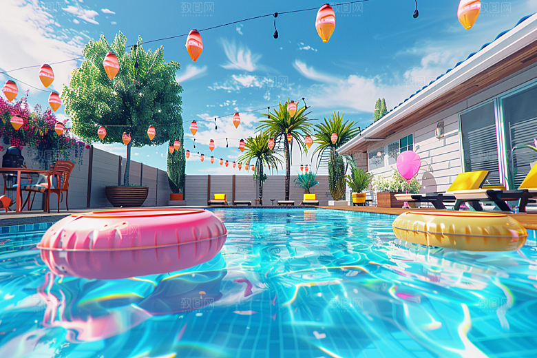 C4D泳池游泳氛围模型