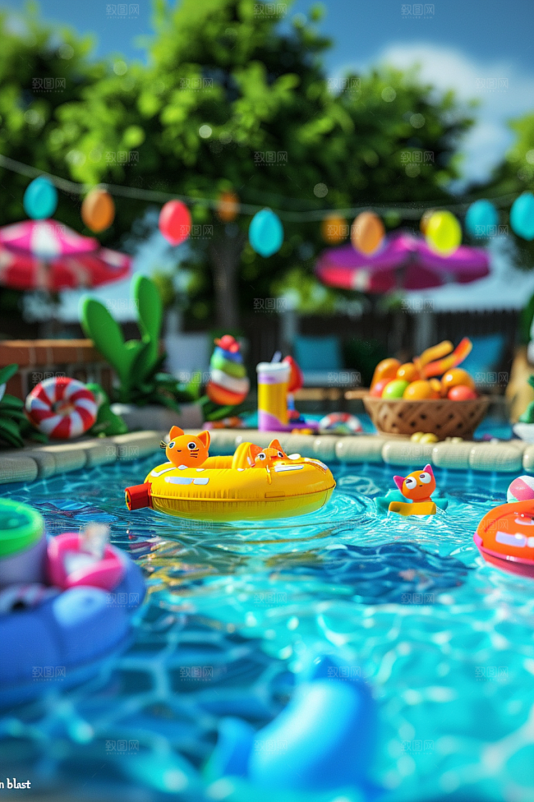 C4D泳池夏天游泳模型