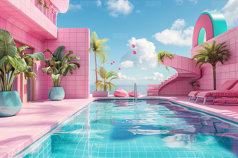 C4D泳池立体氛围模型