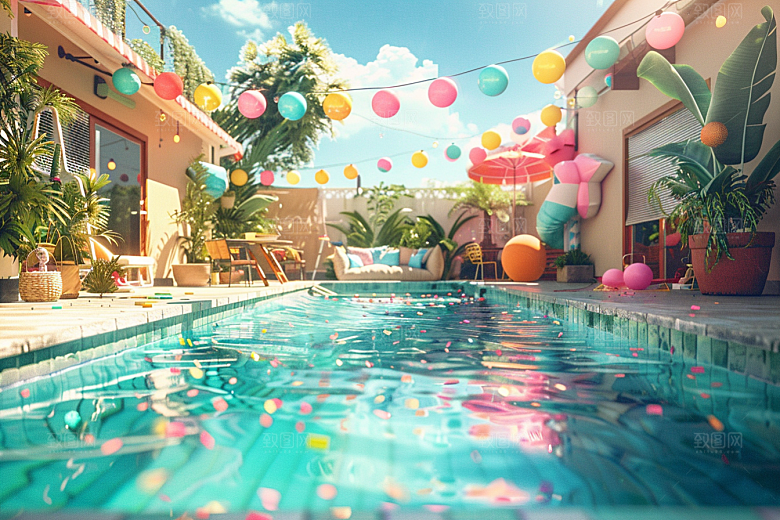 C4D泳池游泳立体模型
