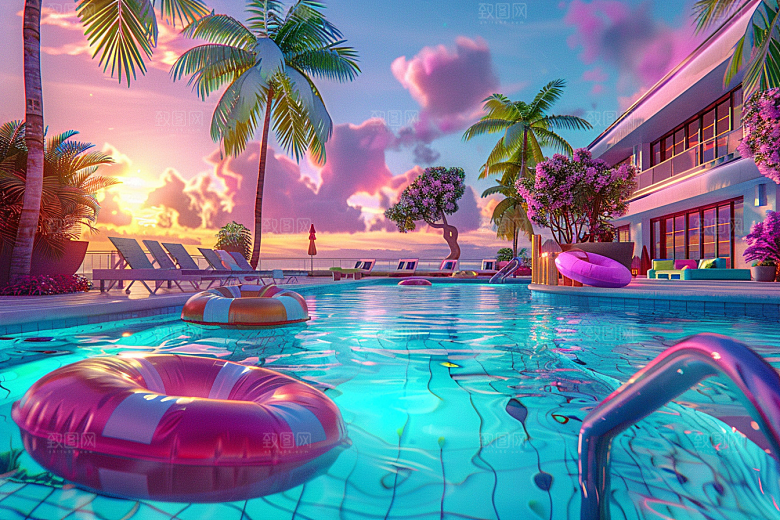 C4D泳池夏天立体模型