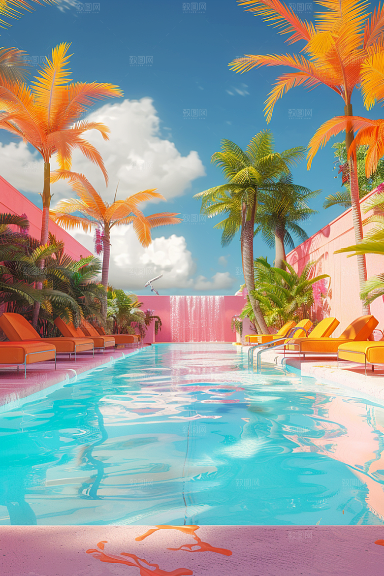 C4D泳池水上乐园立体模型
