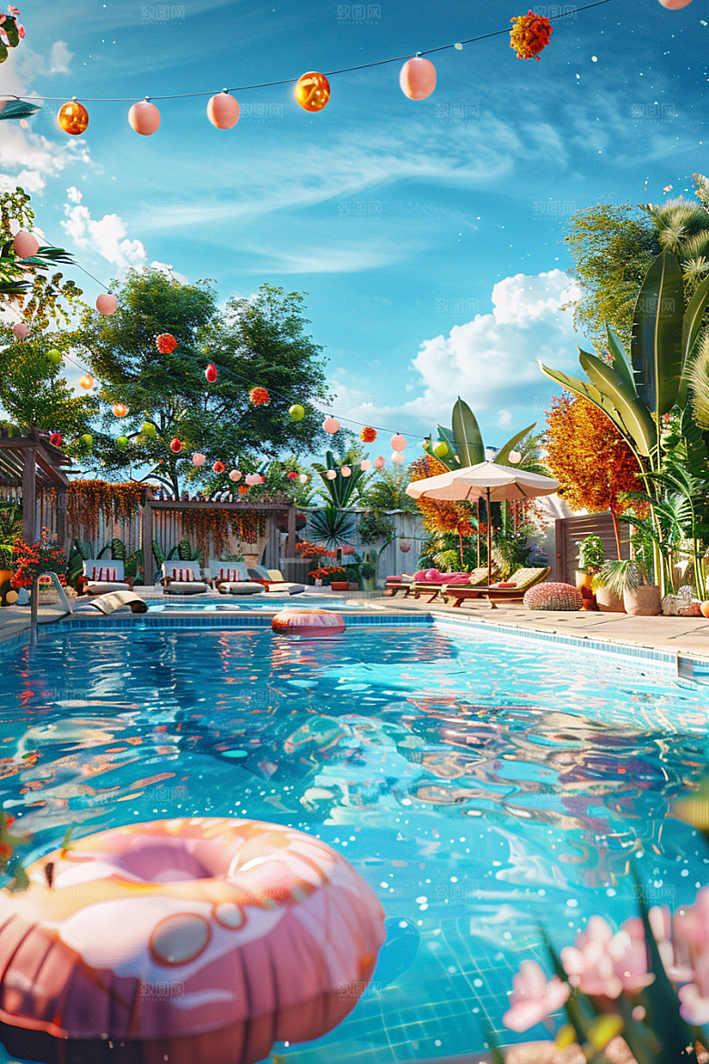 C4D泳池水上乐园夏天模型