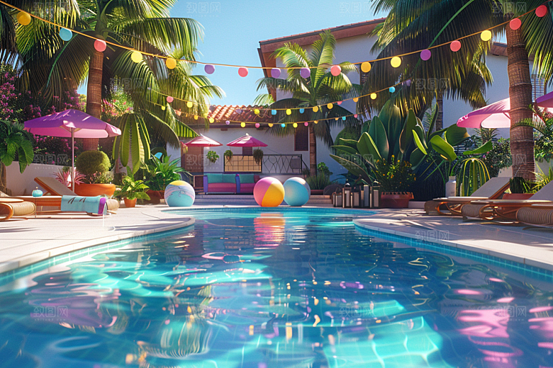 C4D泳池度假3D模型