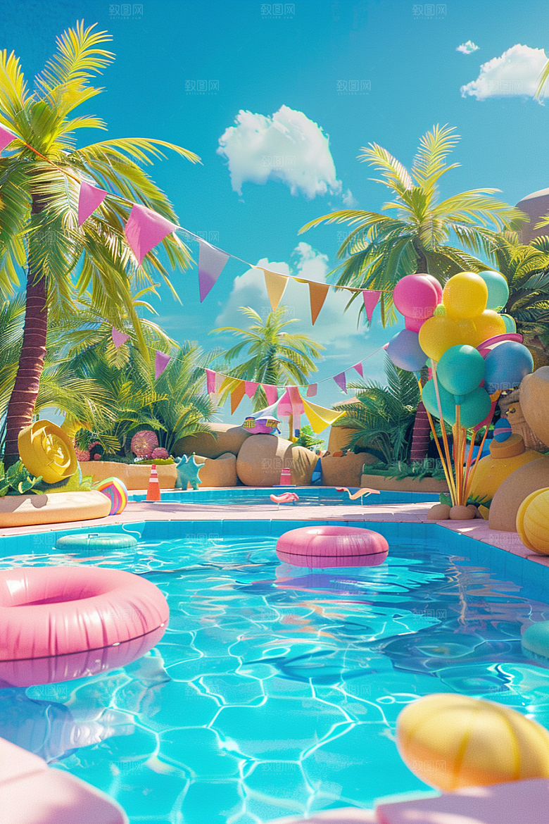 C4D泳池夏天氛围模型
