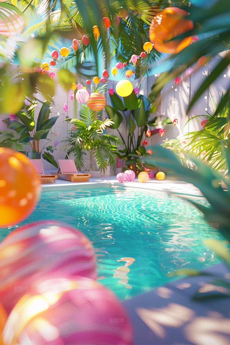 C4D泳池度假村立体模型